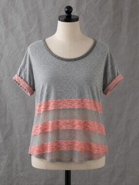 Miss Me Gray Pink Sparkle Colorblock Tee Shirt Women's Medium Casual 100% Cotton
